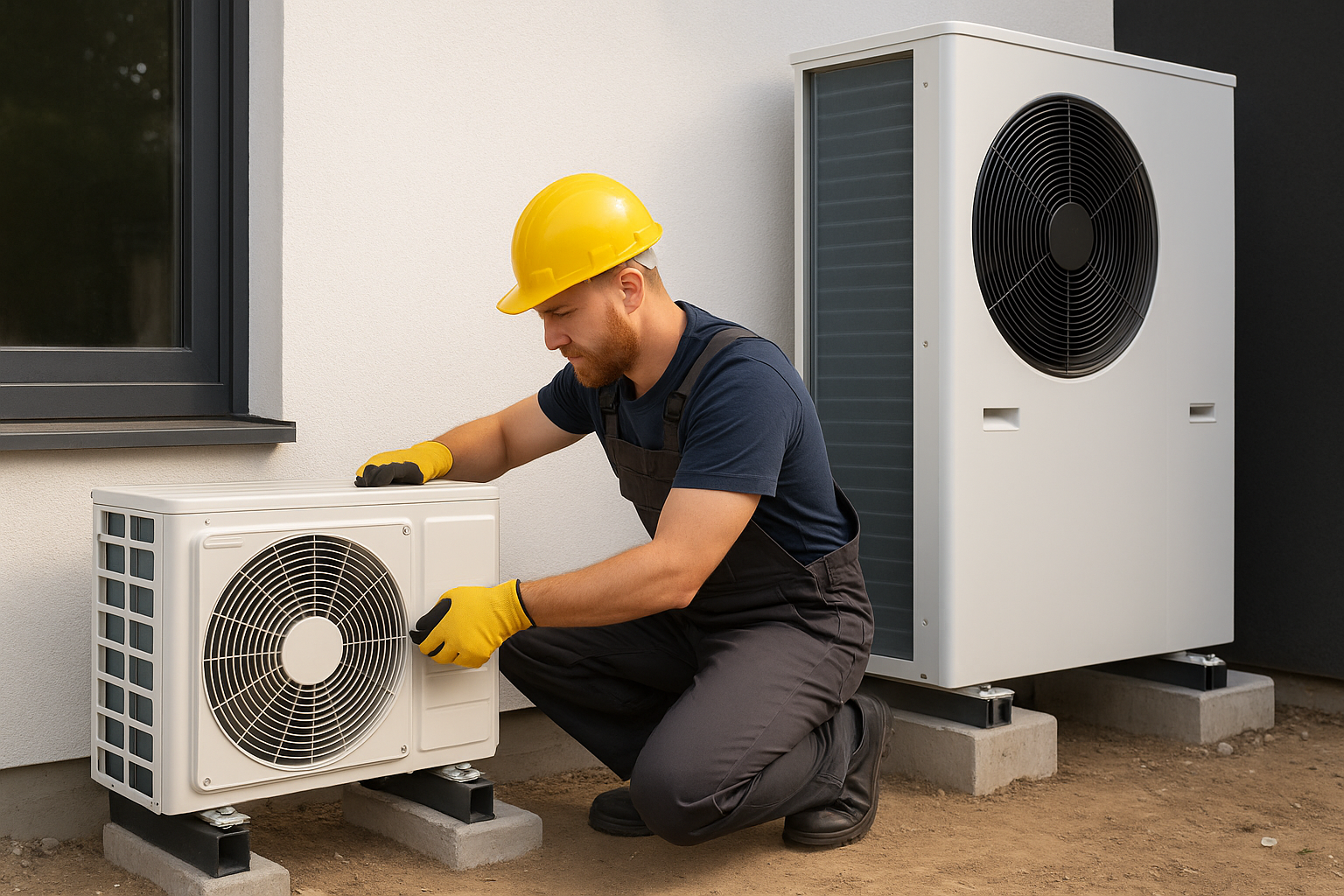 Kältetechniker installiert Klimaanlage und Wärmepumpe