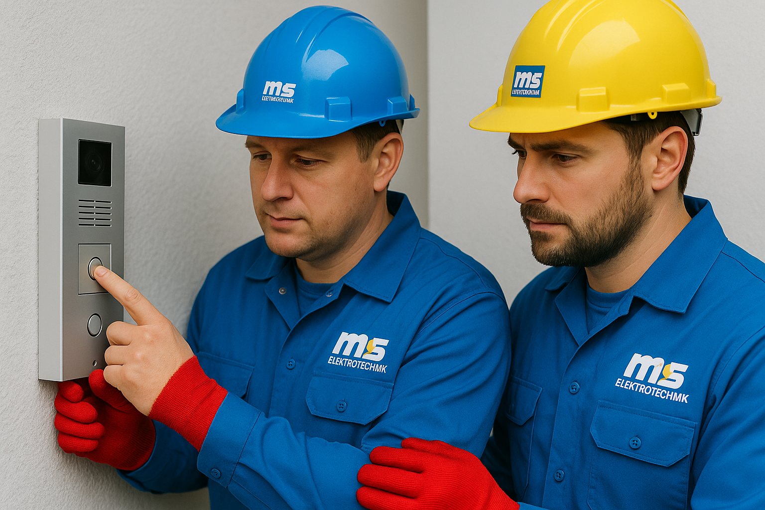 Elektriker installieren moderne Gegensprechanlage